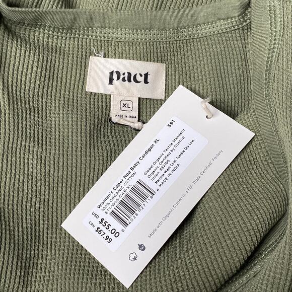 PACT Cardigan Waffle Thermal Knit Women's XL Organic Cotton Cropped Sweater Cute - Picture 3 of 4